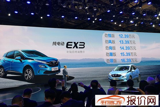 2019上海车展：北汽EX3补贴后12.39万起 续航501公里