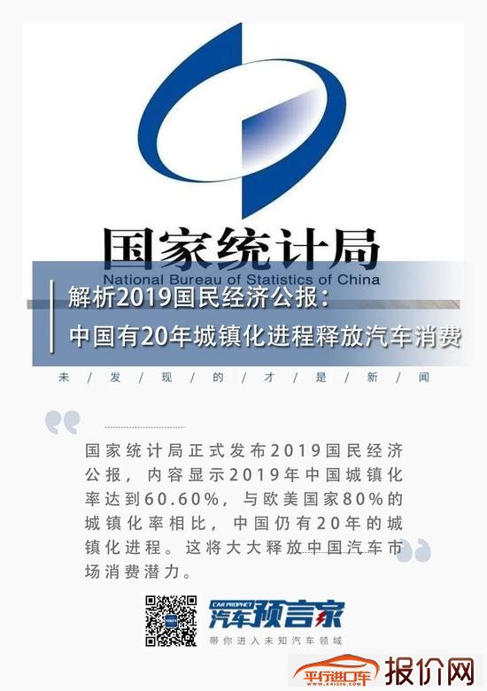 2019国民经济公报：中国有20年城镇化进程释放汽车消费